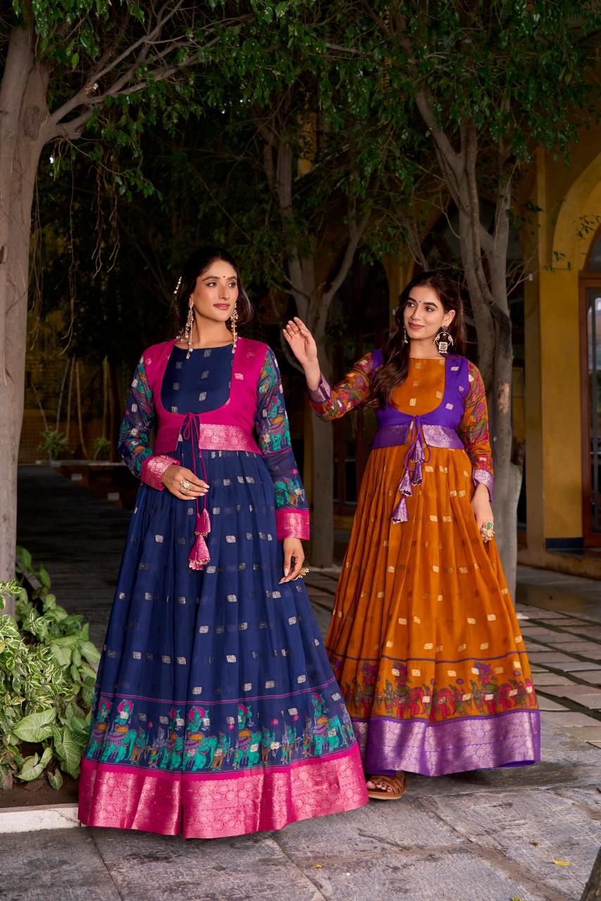 Beautiful Printed koti Over a Flared Chanderi-Style Gown