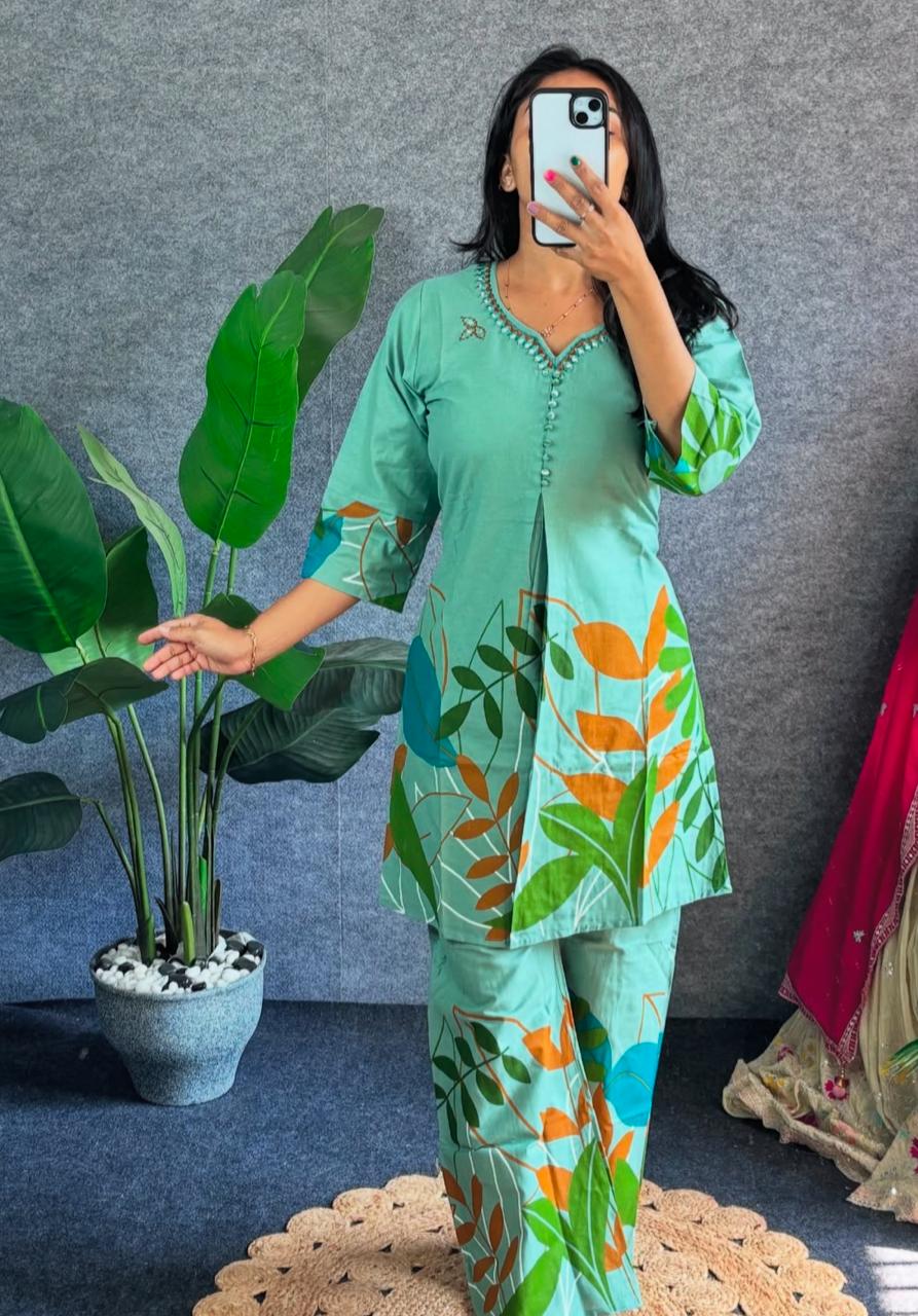 Premium Hand Embroidered Tunic Top Pant Set - Image 2