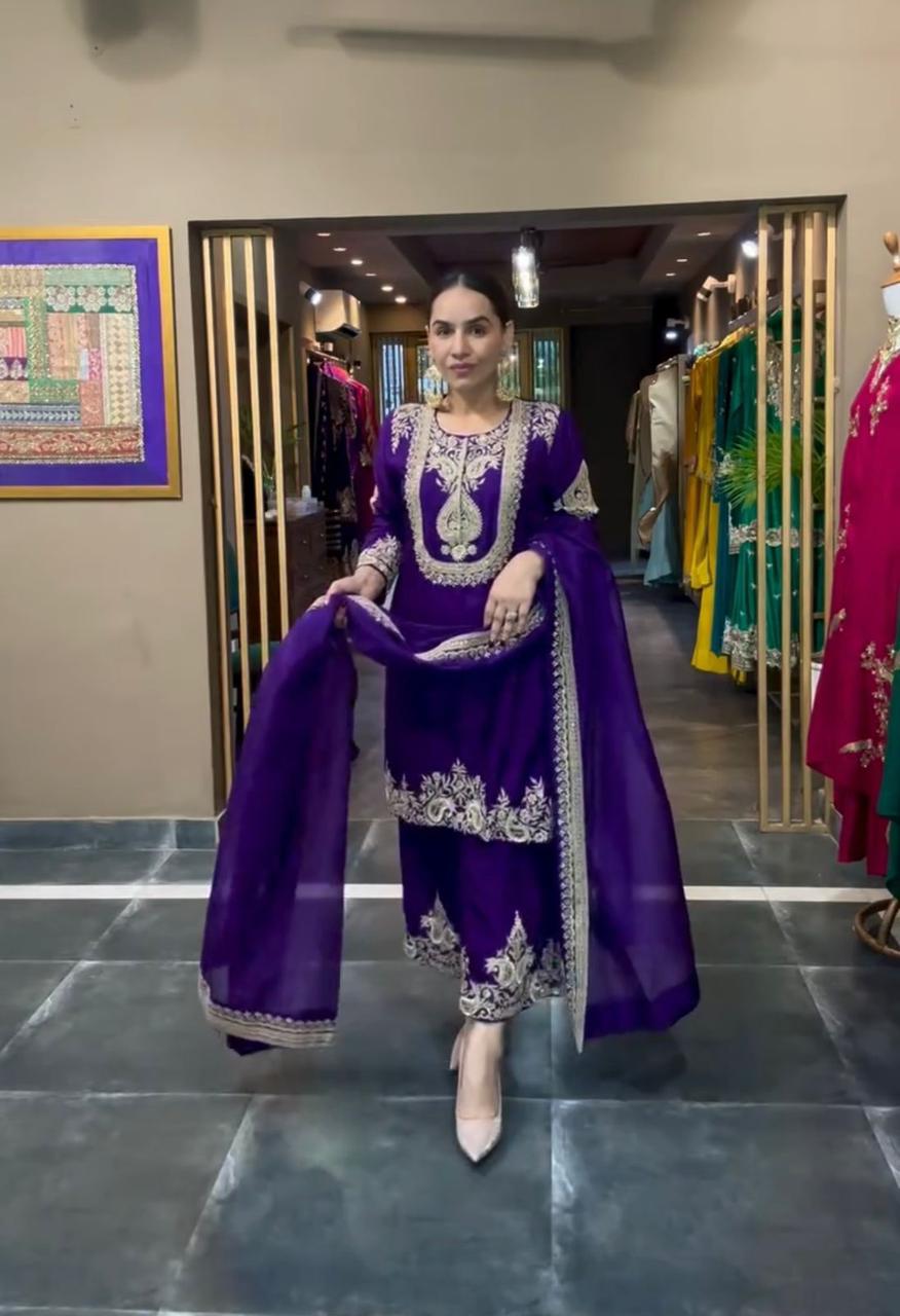 Designer Silk Heavy Embroidered Suit