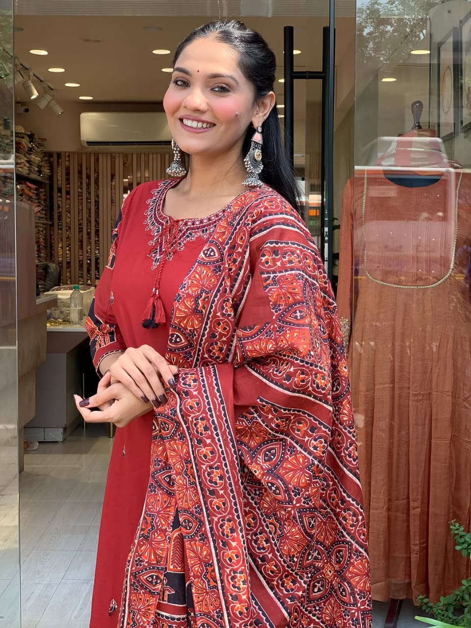 Maroon Printed Kurti Set