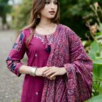 Magenta Printed Kurti Pant Set