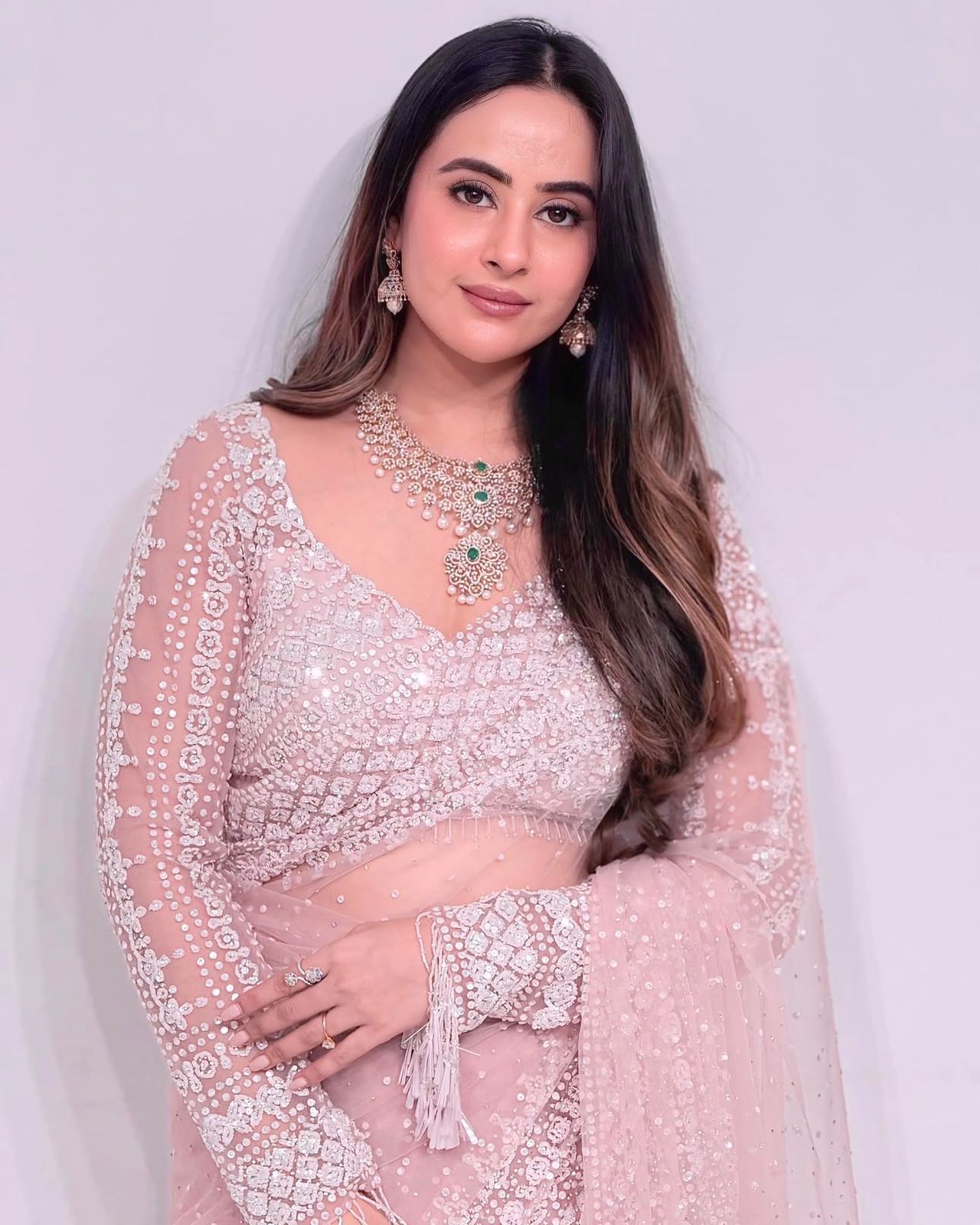 Relaunch- Designer Sequence Pink Saree - Image 2