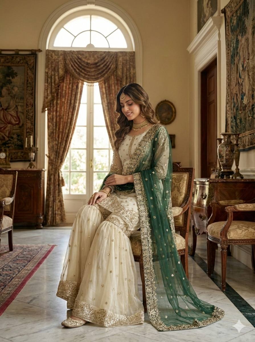 Eid Arrivals- Heavy Embroidered Sharara Suit