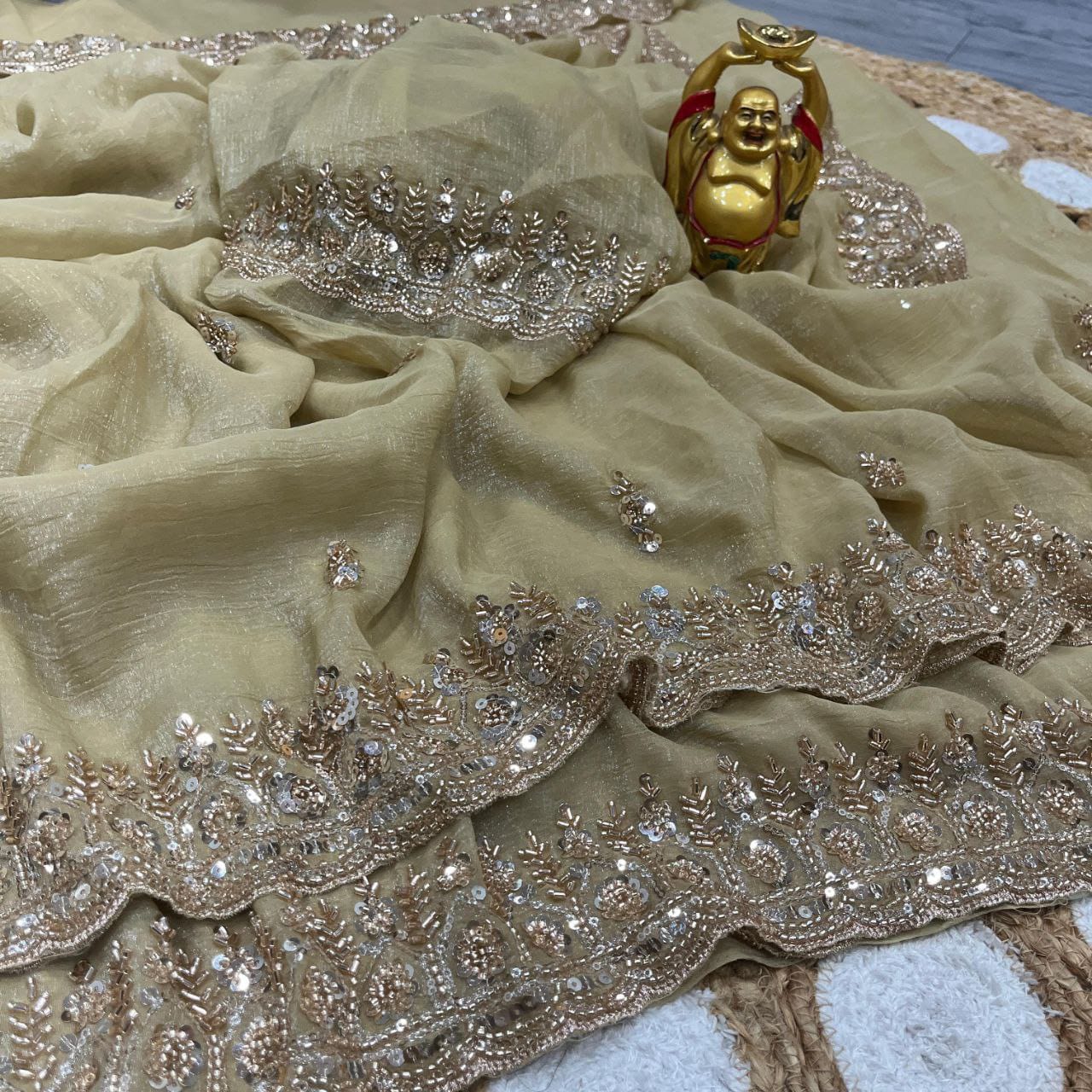 Gold Bead Handwork Designer Saree