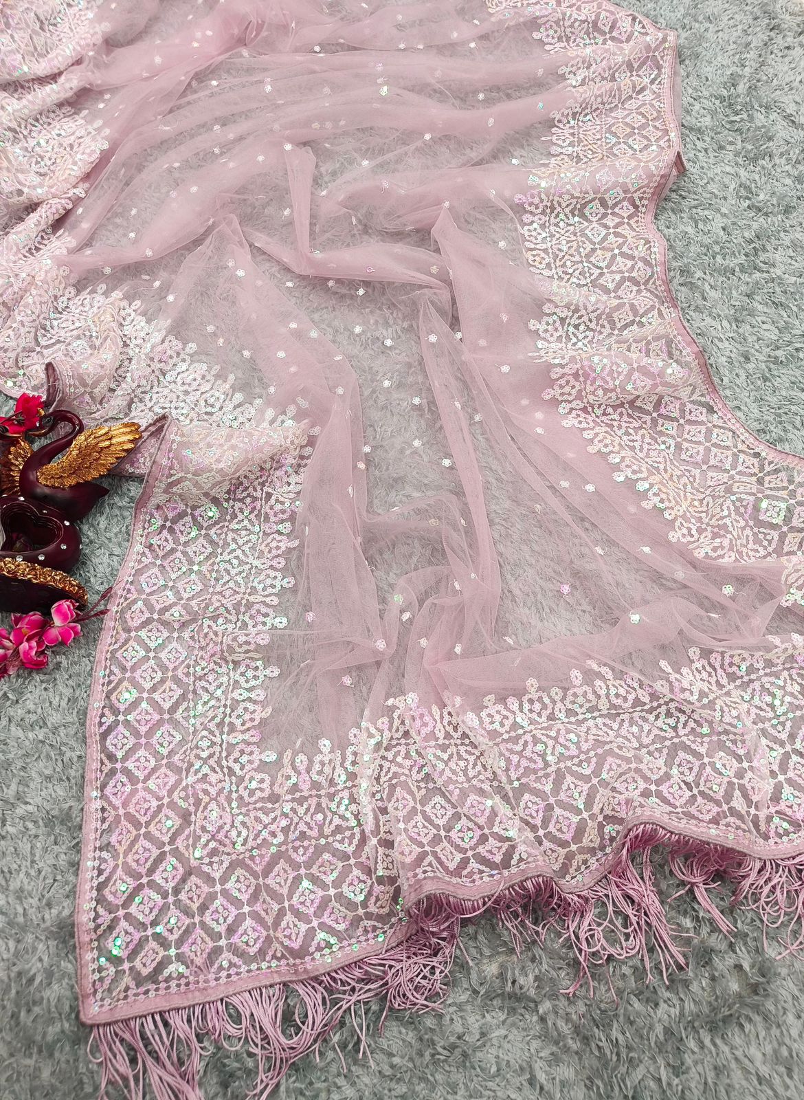 Relaunch- Designer Sequence Pink Saree - Image 4