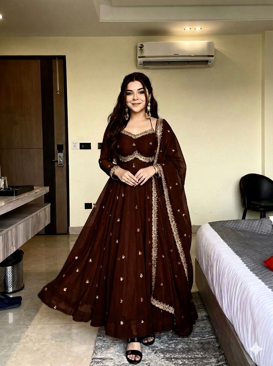 Georgette Sequence Anarkali Gown