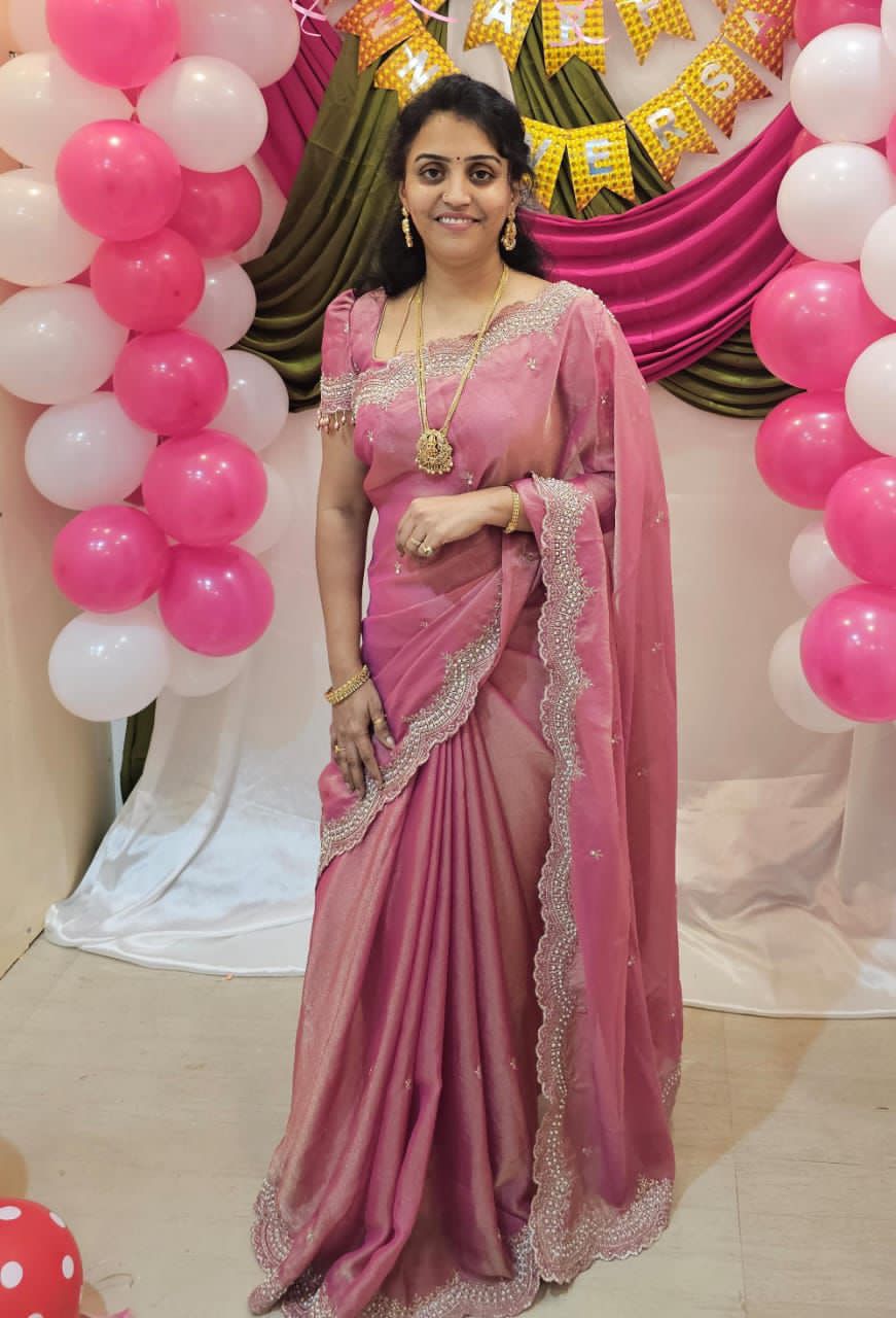 Satin Dual Shade Multi Embroidery Work Saree