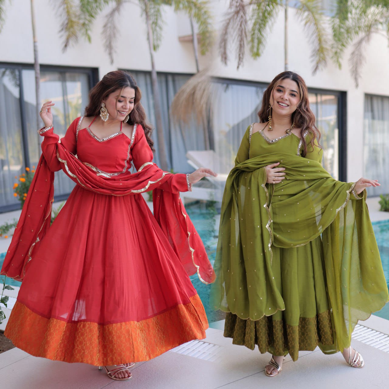 Premium Designer Chanderi Mirrorwork Anarkali Suit